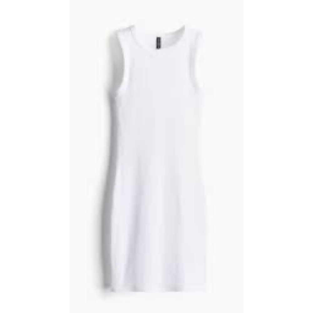 HM White Ribbed Tank Dress Sleeveless Scoop Neck Mini Bodycon Stretch Small NEW
